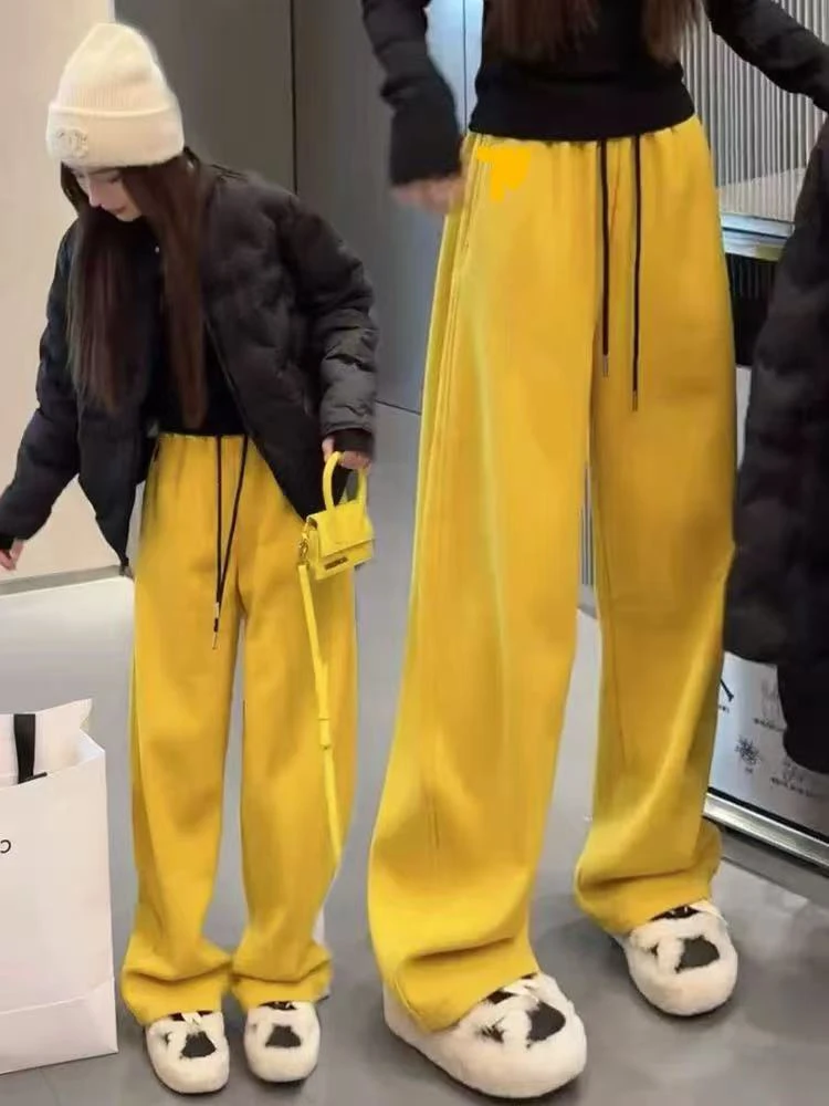 春夏秋韩版薄款刺绣阔腿裤香蕉裤纯色休闲裤直筒