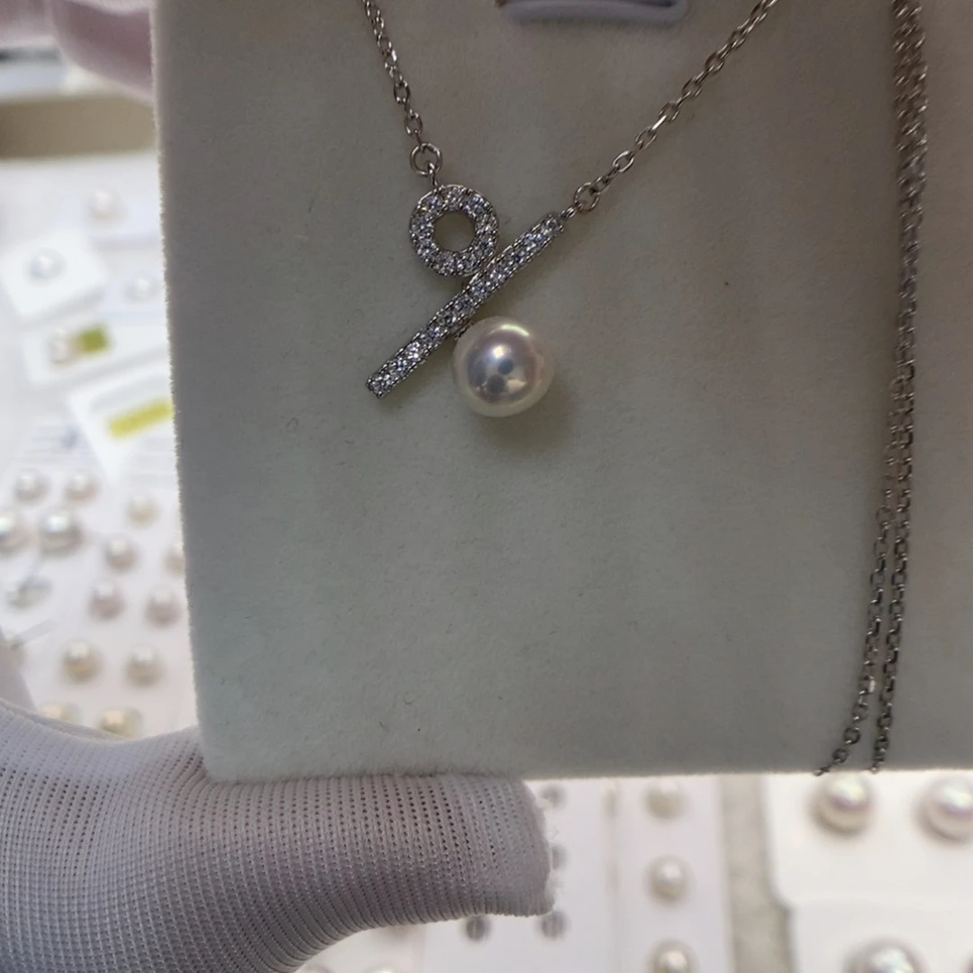 银S925镶嵌淡水珍珠吊坠(赠链)6-7无核