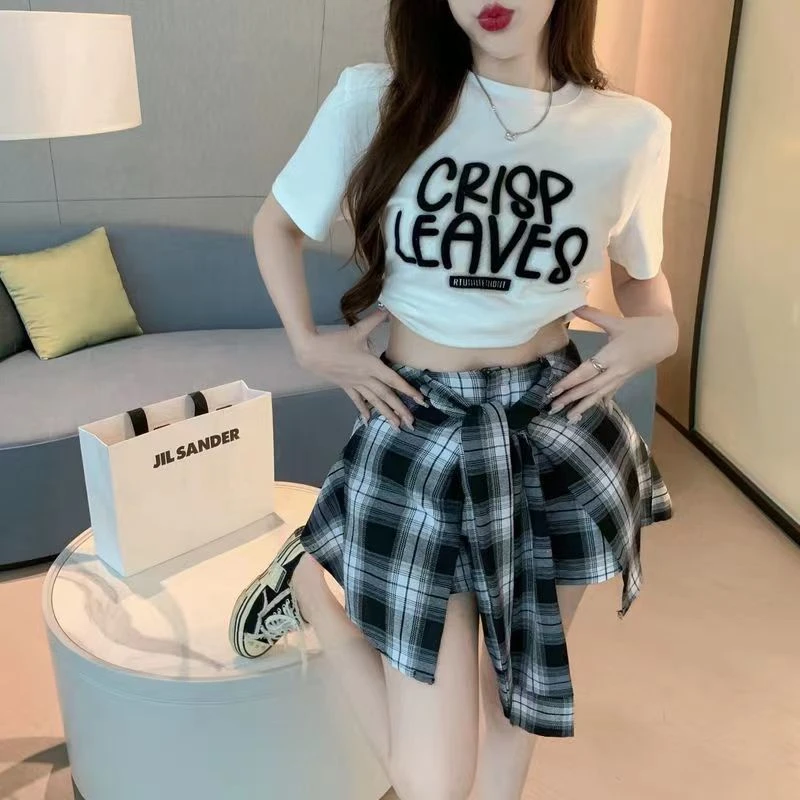 格子不规则外穿短裙裤女夏季2024新款气质高腰显瘦半身裙裤子