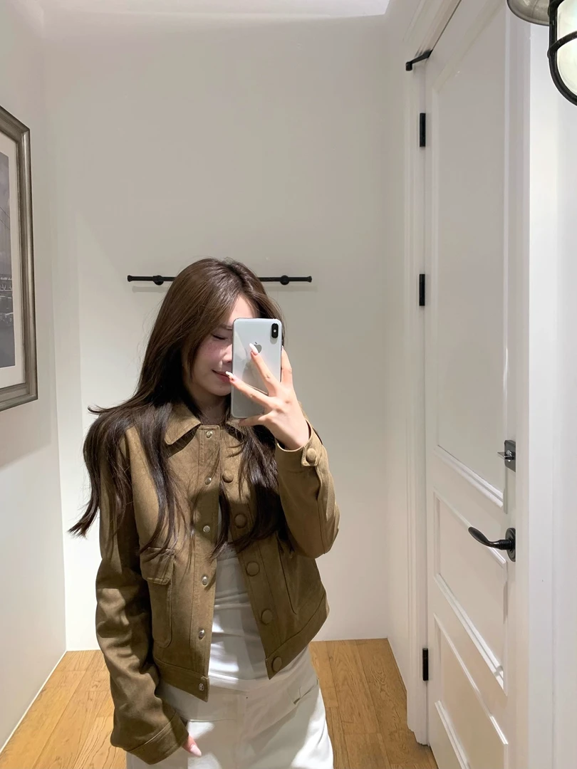 【秋日曼哈顿】美式复古翻领卡其色短款长袖外套女气质休闲百搭夹克