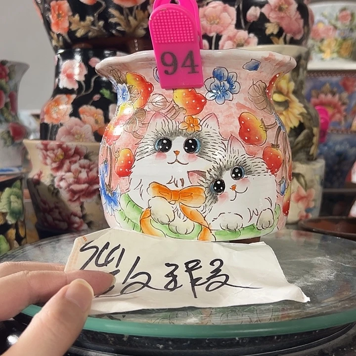 骑***笑景德镇幸运花盆手绘韩式花盆