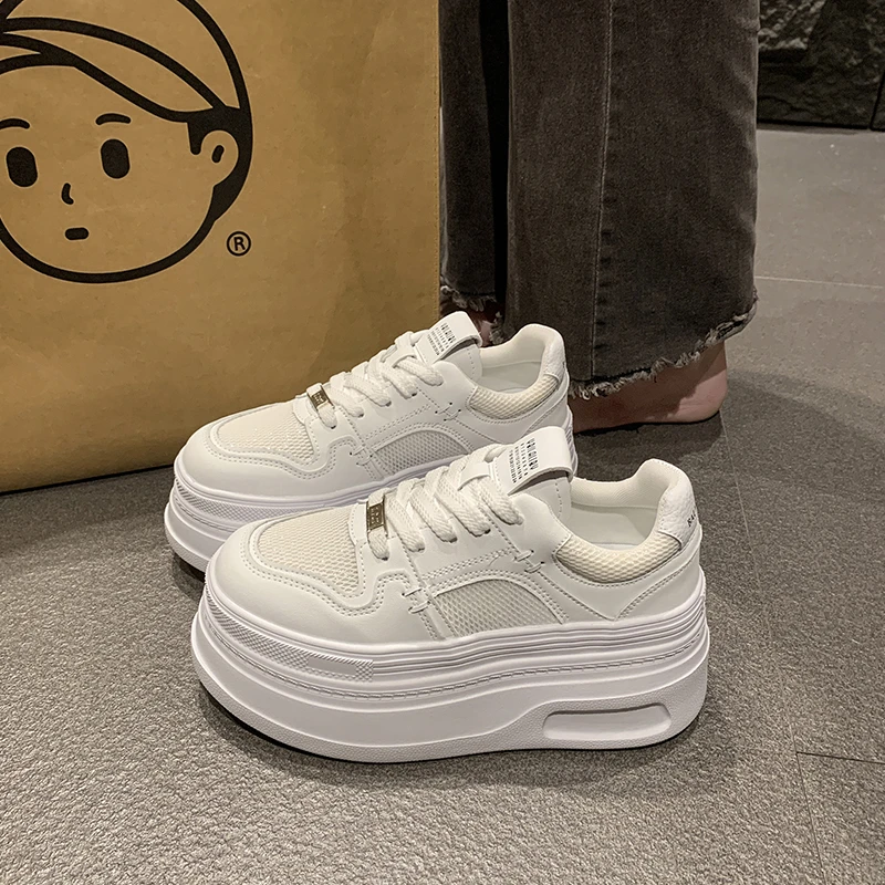 厚底松糕小白鞋女2025新款夏季小个子增高板鞋单网透气休闲运动鞋