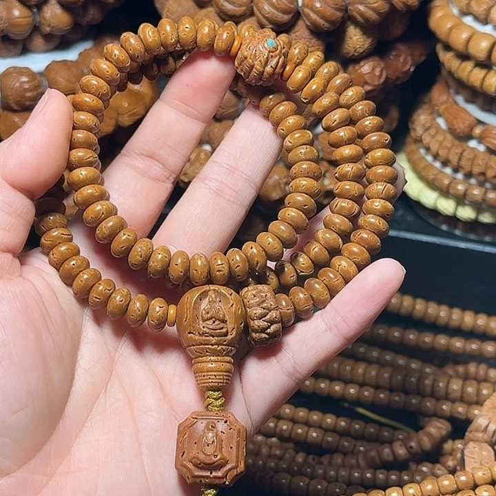 北***江手串桃核算盘脖挂