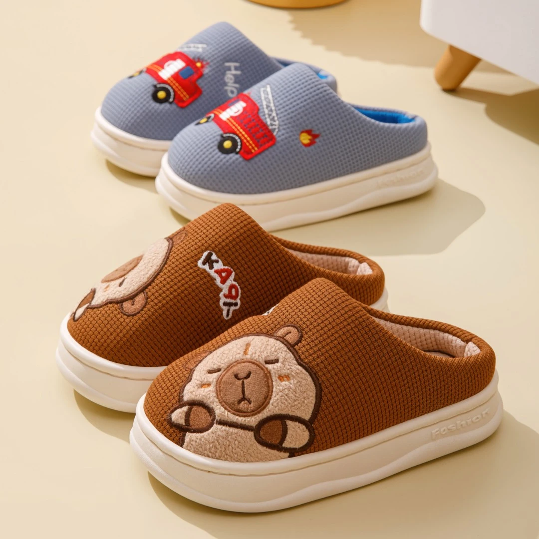 儿童布拖鞋包头春秋男童家用室内小女孩宝宝卡通四季中大童棉拖鞋