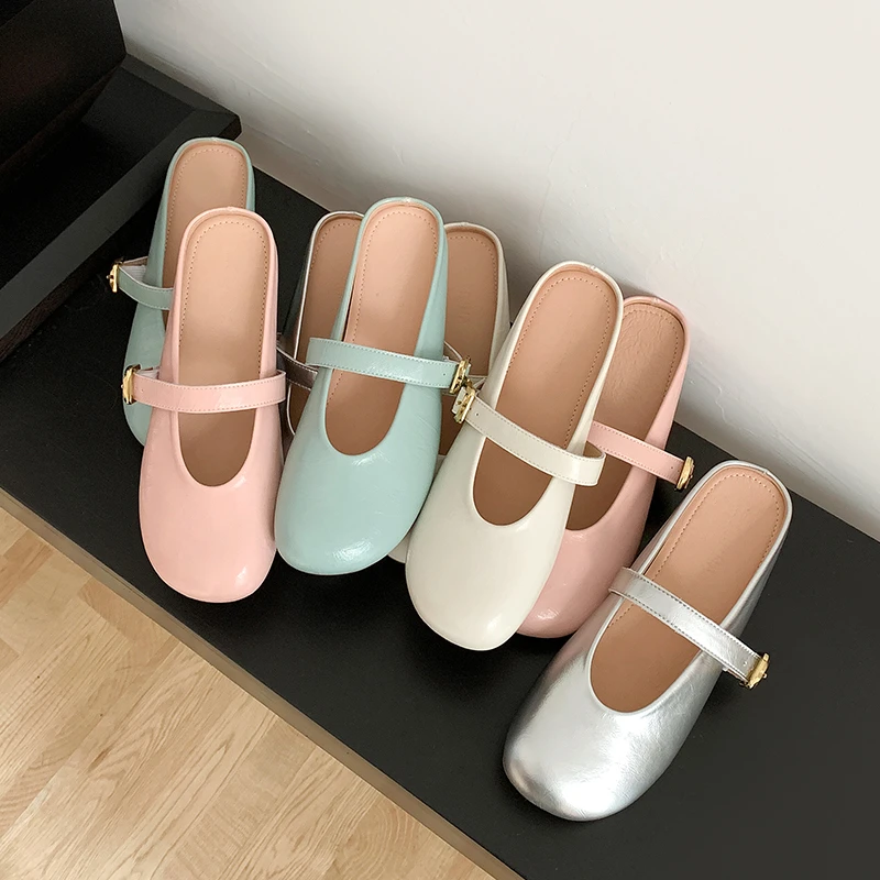 内增高包头半拖单鞋懒人通勤玛丽珍春夏女法式外穿一脚蹬软底鞋子