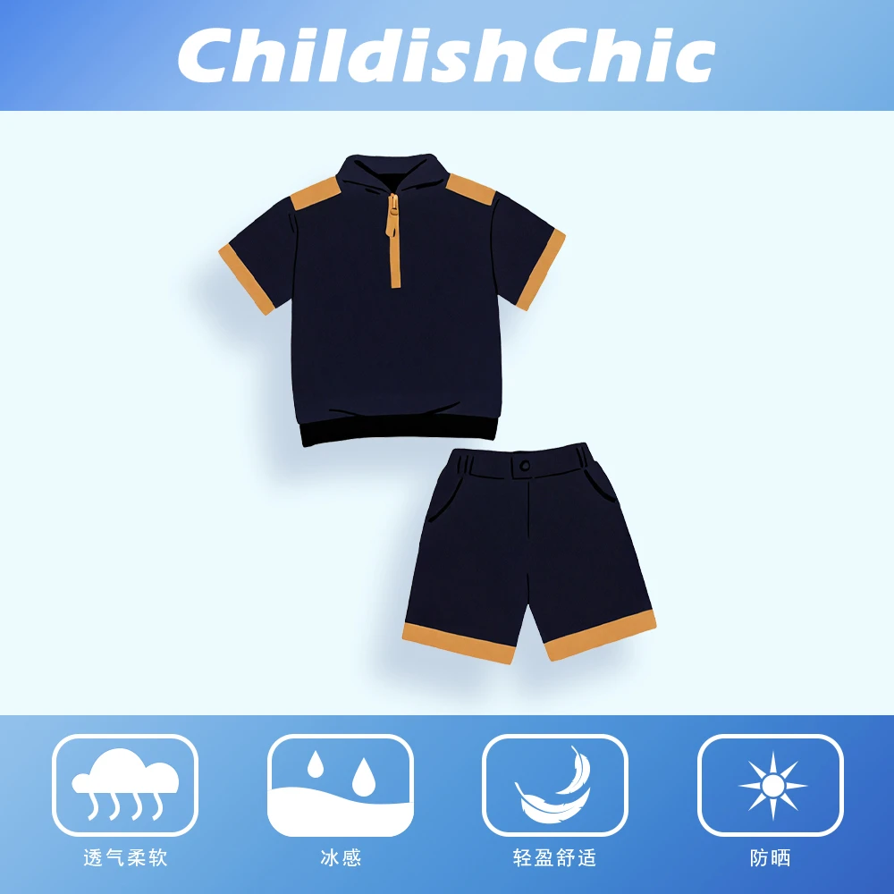 【ChildishChic高定童装】春季新款POLO衫轻奢高定冰感短袖儿童套装