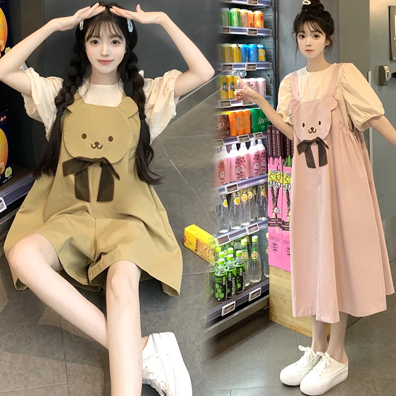 孕妇夏装背带裤2025大码夏季新款韩版孕妇托腹裤子夏天纯棉套装