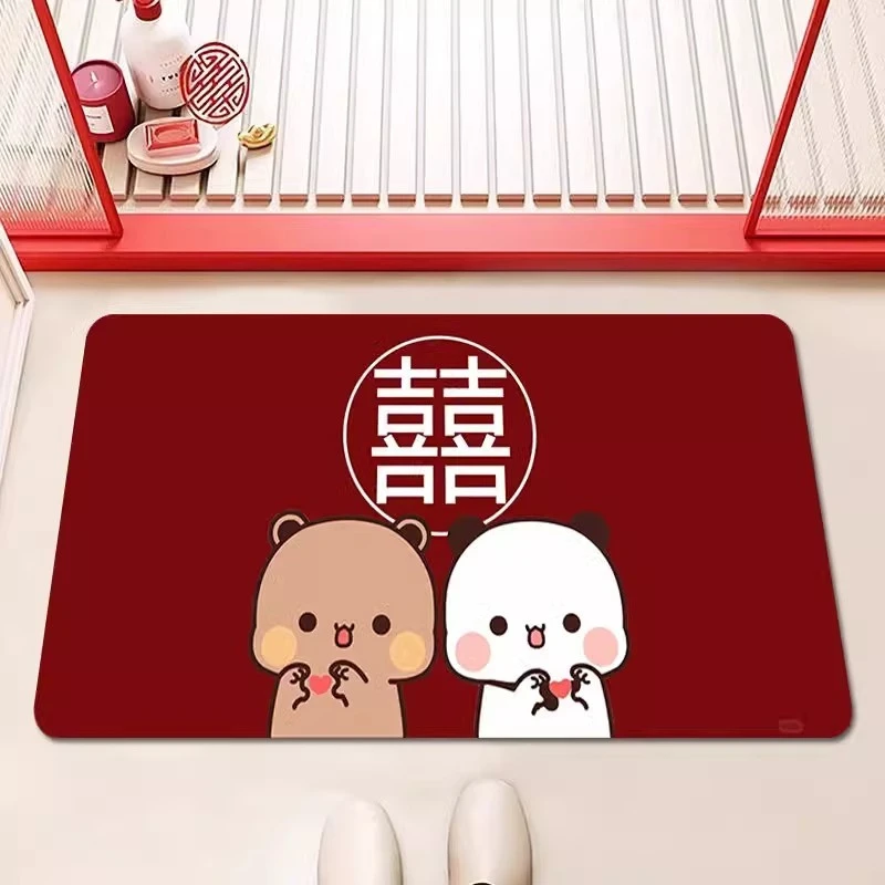 一二布布新婚硅藻泥地垫红色喜庆浴室门口防滑脚垫卫生间喜字门垫