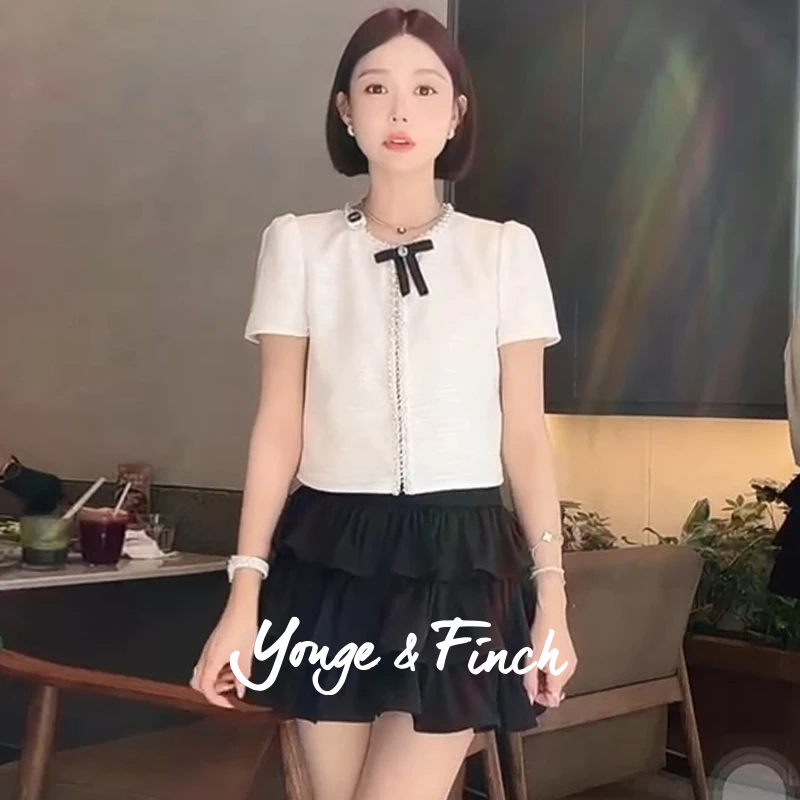 Yonge&Finch/扬芬缇2025秋季小香风钉珠洋气重工短袖外套NERISSAY