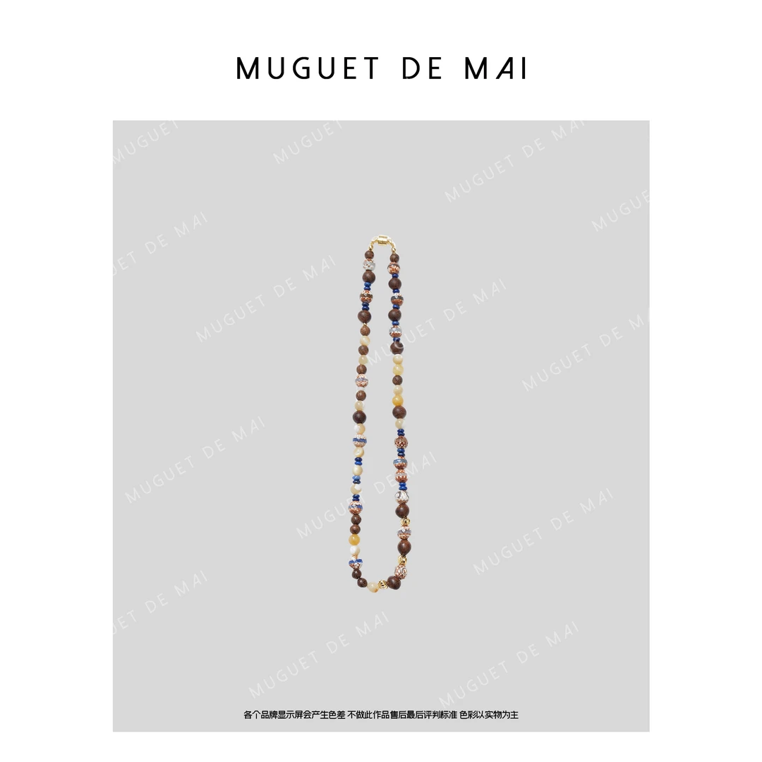 非金属木质项链 【MGDM】新中式黄粉东陵串珠彩色石项链锁骨链女