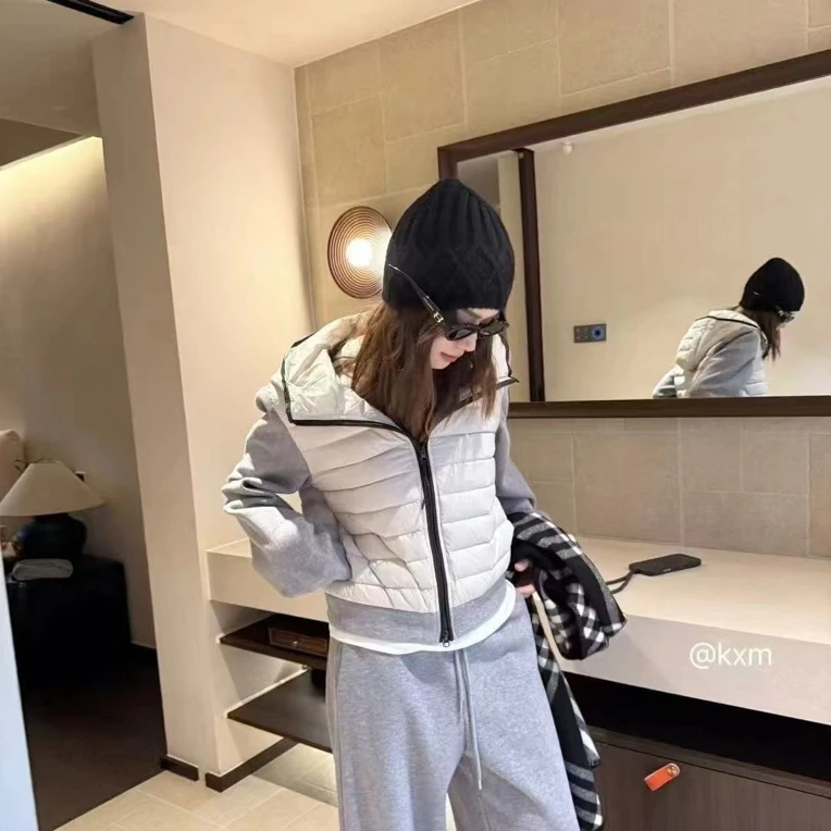 781高级感长袖女宽松拼接外套秋冬百搭保暖韩版休闲加厚