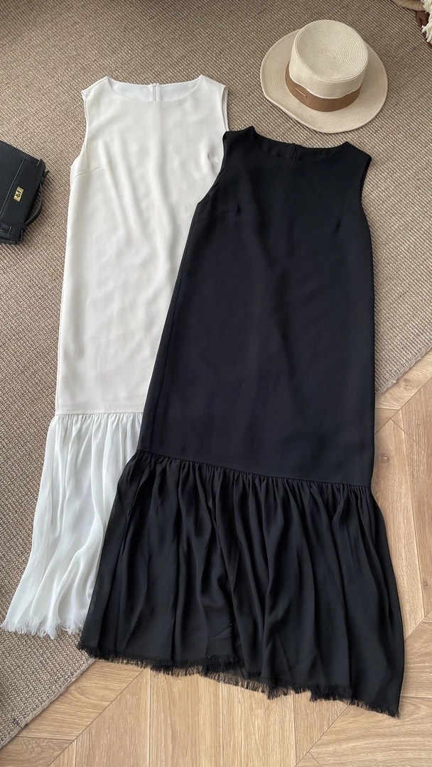 yu hee 【夏花】高品质醋酸拼接流苏极简白月光气质连衣裙女