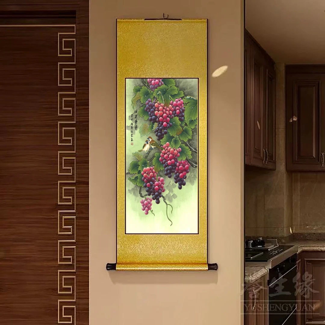 160*60《硕果累累》立式挂画卷轴画