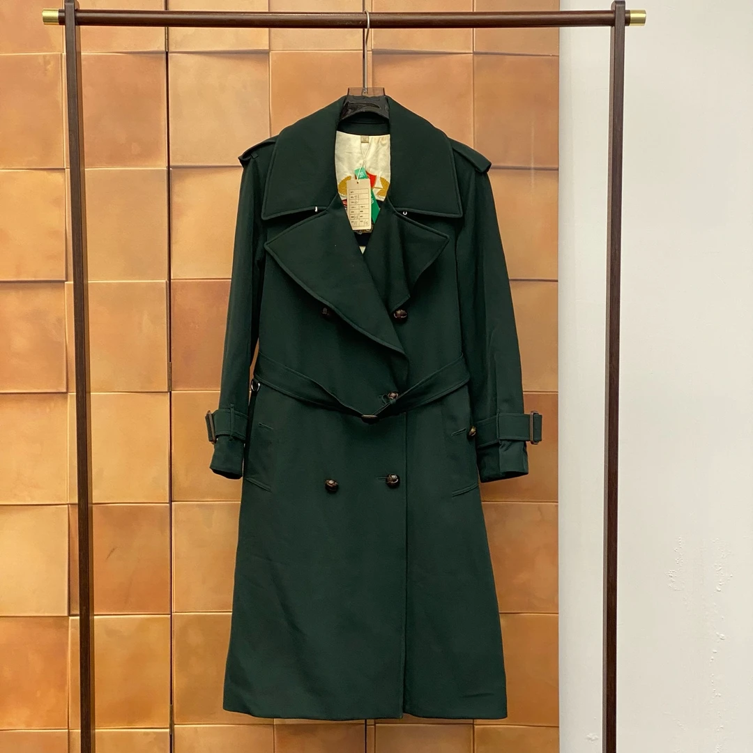 99新 BURBERRY/博柏利 祖母绿双排扣腰带棉大衣/42码/99新/29254