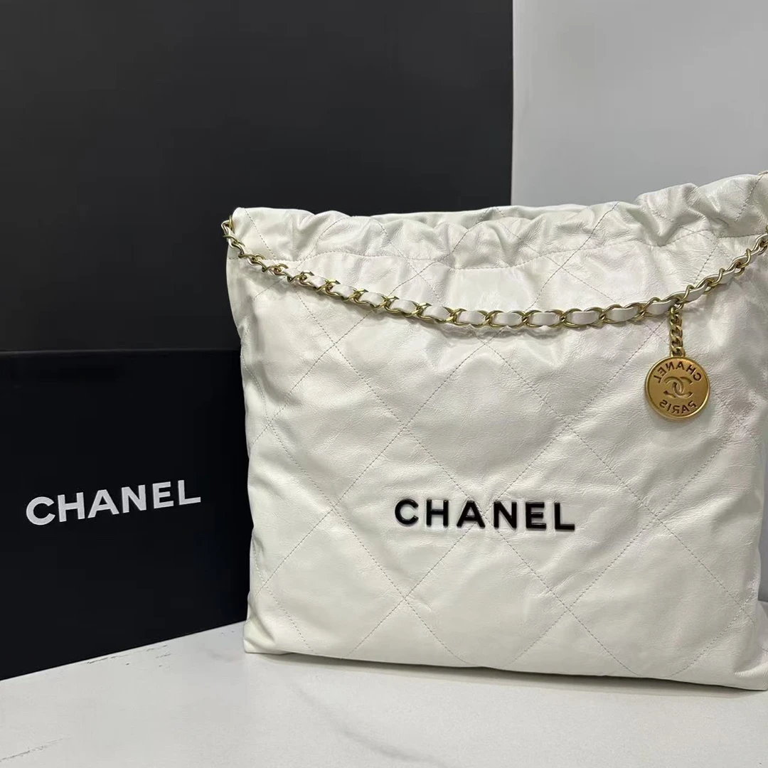 95新 Chanel/香奈儿 白色22bag黑字芯片35cm/0485091303