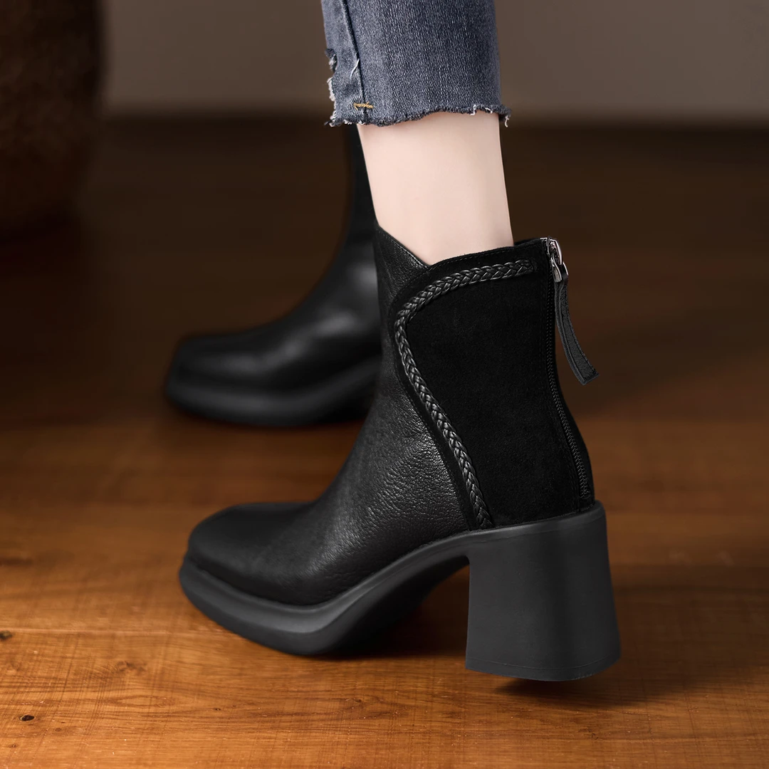 小个子增高7.5cm~鞋子女款爆款2025新款短靴真皮粗跟显瘦切尔西靴