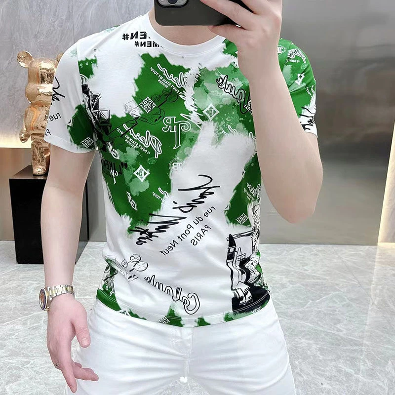 阿凯严选 欧洲站夏季新款男士潮流时尚修身个性圆领丝光棉短袖