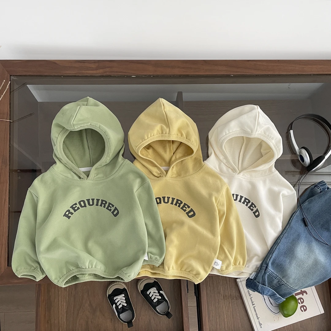 儿童连帽长袖卫衣春季新款休闲宽松套头字母连帽卫衣