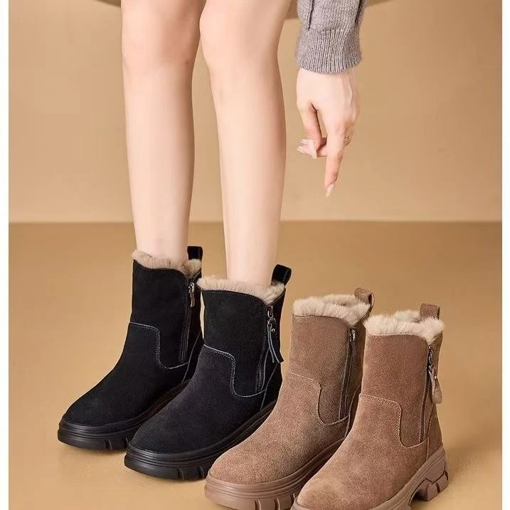 【万达撤柜仓】2025加绒雪地靴短筒女靴保暖冬季圆头加厚时尚雪地靴