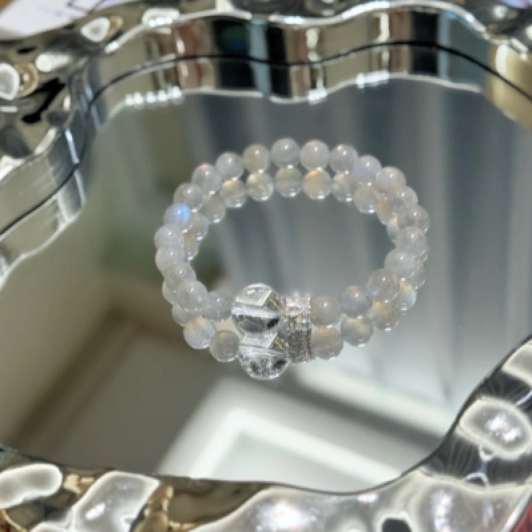 【天然灰月光】拒绝内耗！天然灰月光搭配白水晶顶珠水晶手串手链