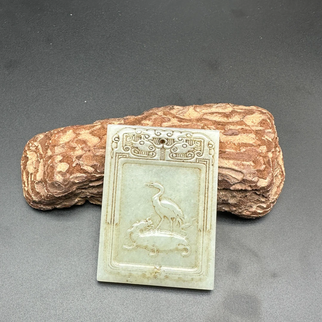《清代》和田玉仙鹤子刚牌 山东文物商店 ZZXCRH457438
