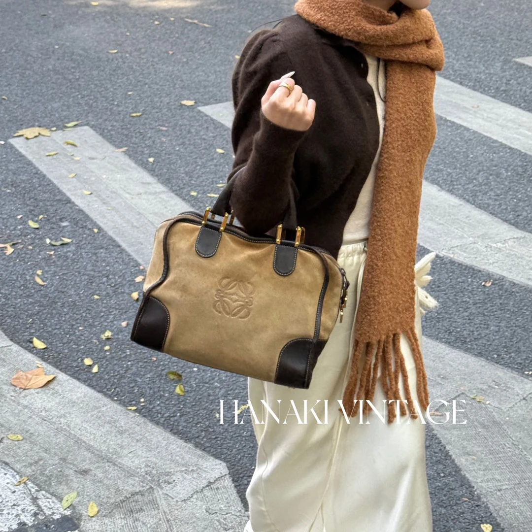 95新 LOEWE/罗意威 花绮中古/罗意威麂皮amazona手提包