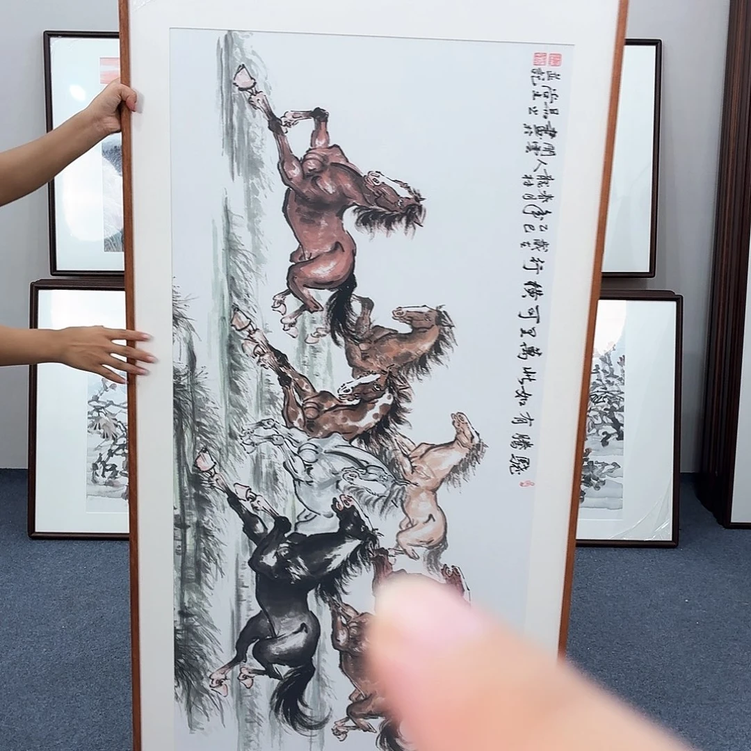 国画手绘作品八骏图160×80尺寸