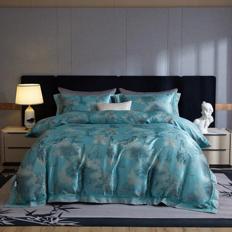 【新款】高端轻奢重磅高精密四件套四季款--碧水青山--绿