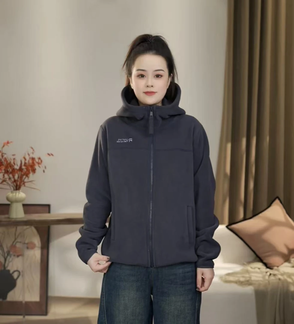 冬季新款保暖舒适休闲百搭双面绒加绒加厚防风连帽开衫外套