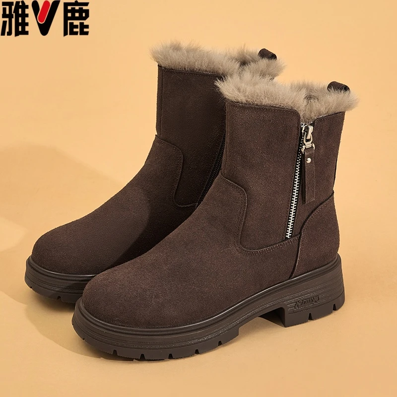 V/雅鹿2971冬季新款雪地靴加绒加厚保暖防滑马丁靴百搭女棉靴