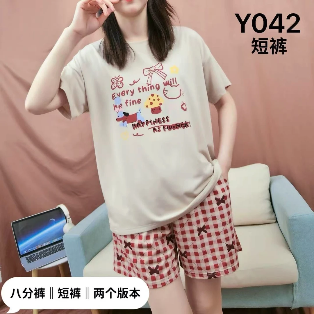 简笔画冰爽莫代尔睡衣女款爆款2025新款夏季圆领家居服薄款可外穿
