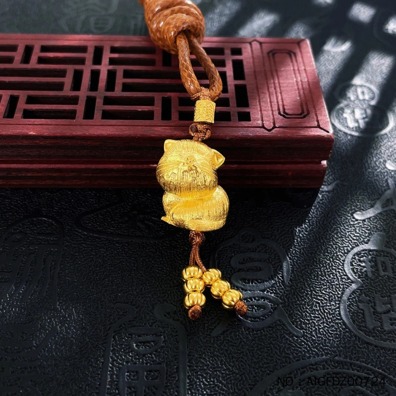 古法空心南瓜珠流苏挂绳仰望猫招财猫吊坠AIGFDZ00724