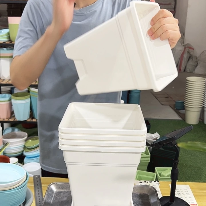 正品方盆口20高22白色带托5只