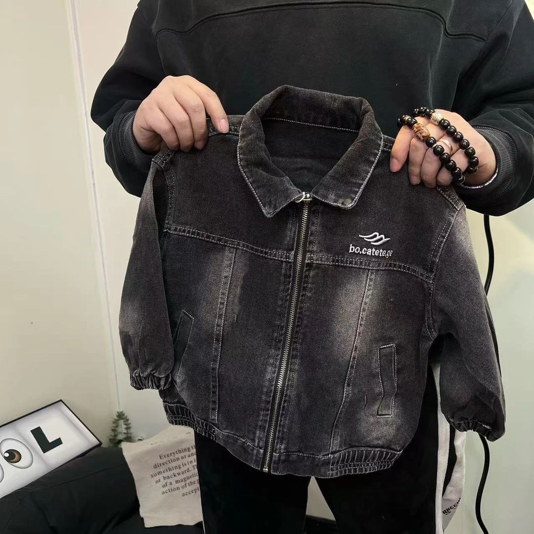 L268韩版水洗炒盐做旧晕染牛仔外套