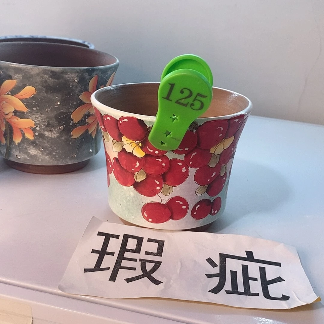 红泥花盆红陶手绘花盆