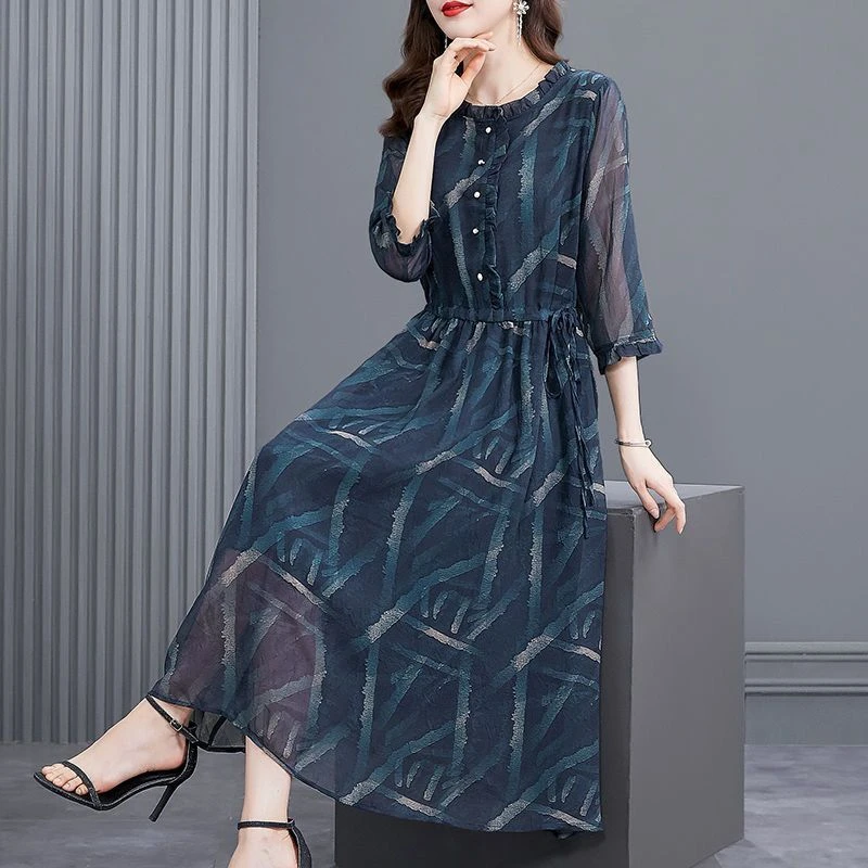 连衣裙胖妈妈大码2002024斤新款印花高档高端裙子长款气质女装夏