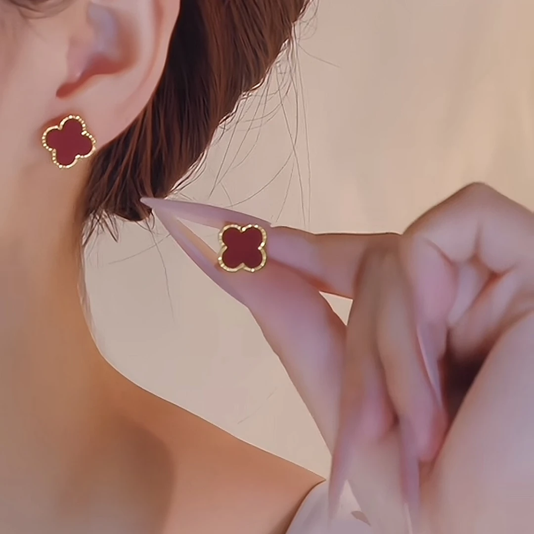 铜合金耳饰 四叶草花耳钉耳环铜合金耳饰耳钉2025新款爆款高级感