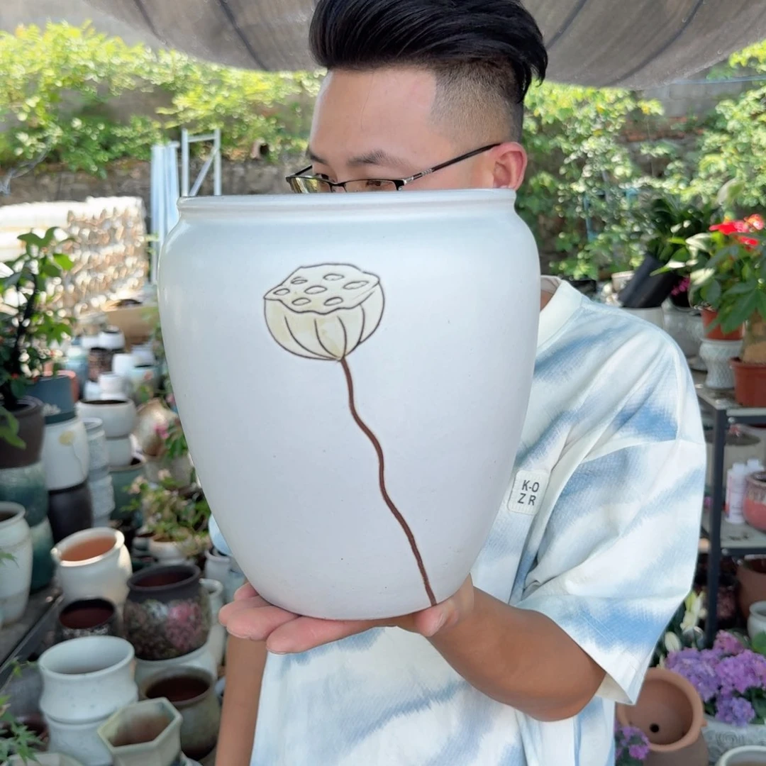 紫砂花盆口18高23（一个莲子白色老庄