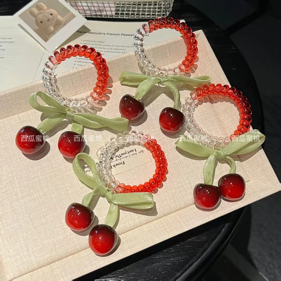 果酱Girls！细闪樱桃蝴蝶结发圈渐变电话圈发饰百搭皮筋发饰春夏