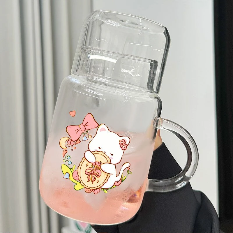 大容量喝水杯带盖家用耐高温玻璃杯子女带把刻度杯男泡茶杯单人饮