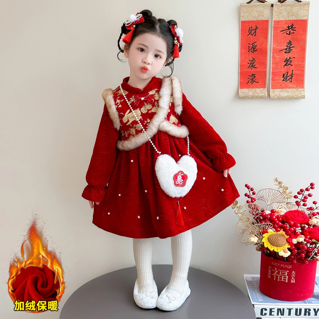 新疆包邮女童连衣裙秋冬装新款洋气儿童公主裙女宝宝冬款周岁礼服