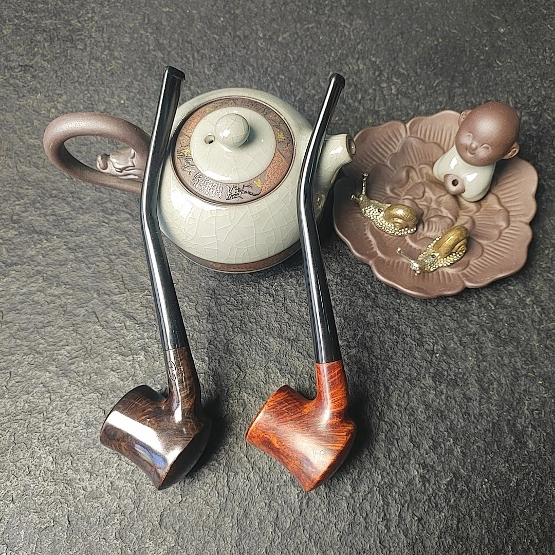 石楠木男士弯式长柄阅读烟斗3mm烟道