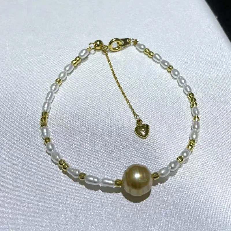 【二姐专属黄金万两】海水珍珠 金珠手链10-11mm 小米3-4mm