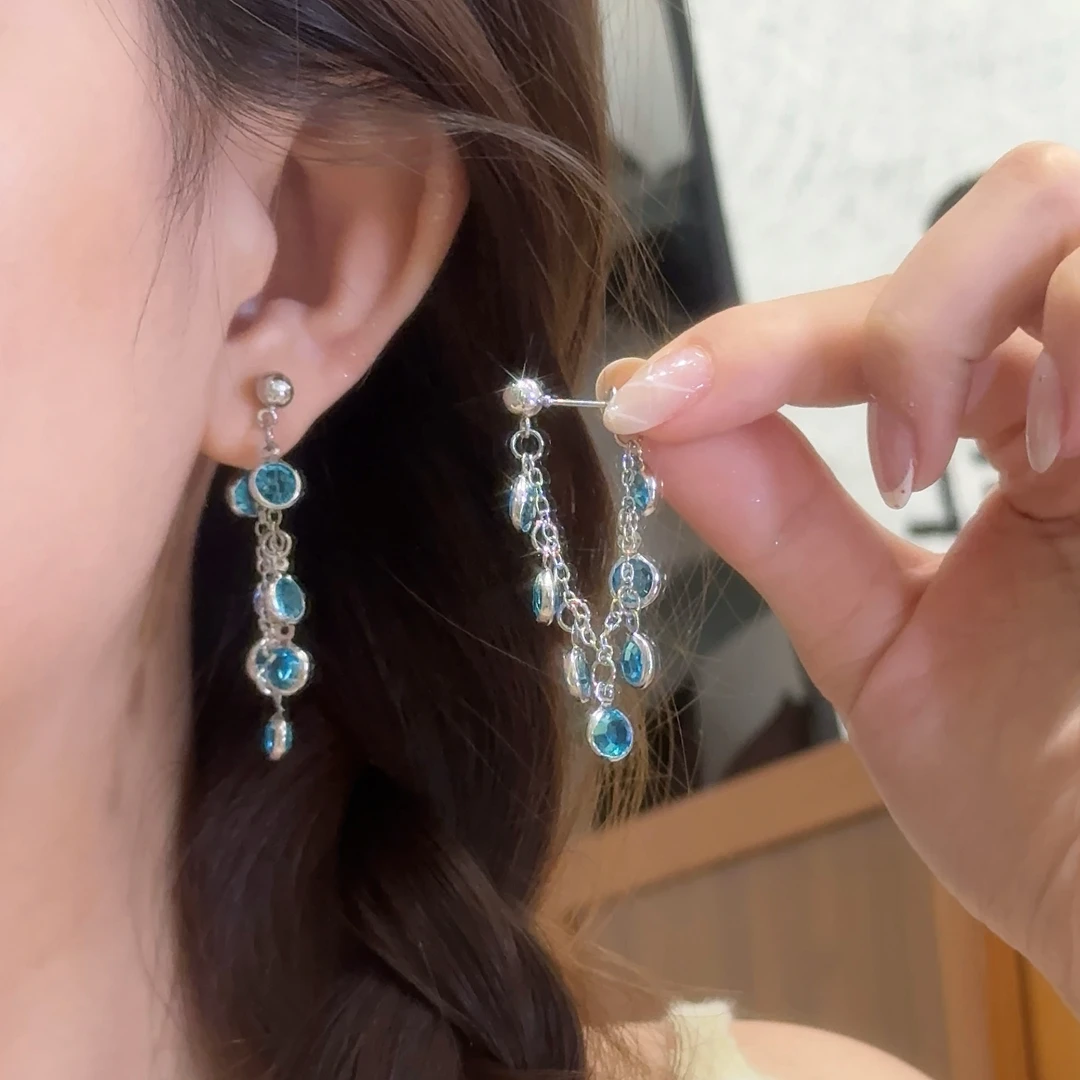 铜合金耳饰 夏天爆闪葡萄串流苏后挂式耳环高级感耳饰钉