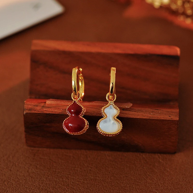 铜合金耳饰 ［高版本］爆款葫芦项链安可拉红滴釉双面可戴项链耳饰