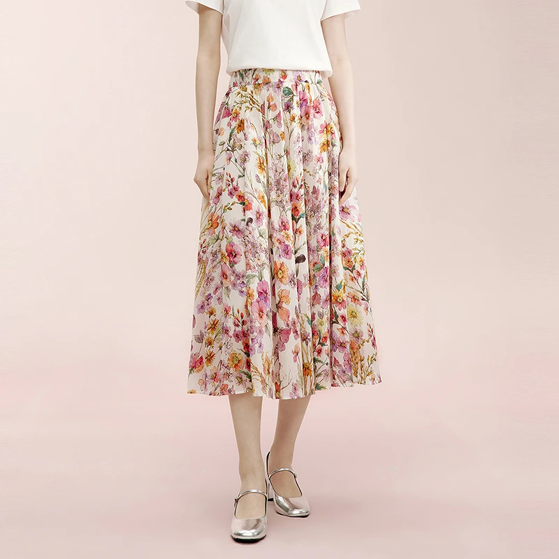 【生活艺术家】夏季碎花显瘦梭织半裙米白色LDGB3BWSK801