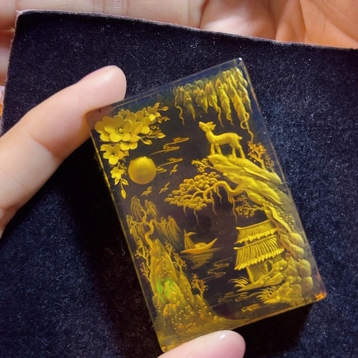 未镶嵌蓝珀珠宝奇石墨西哥蓝珀山水牌
