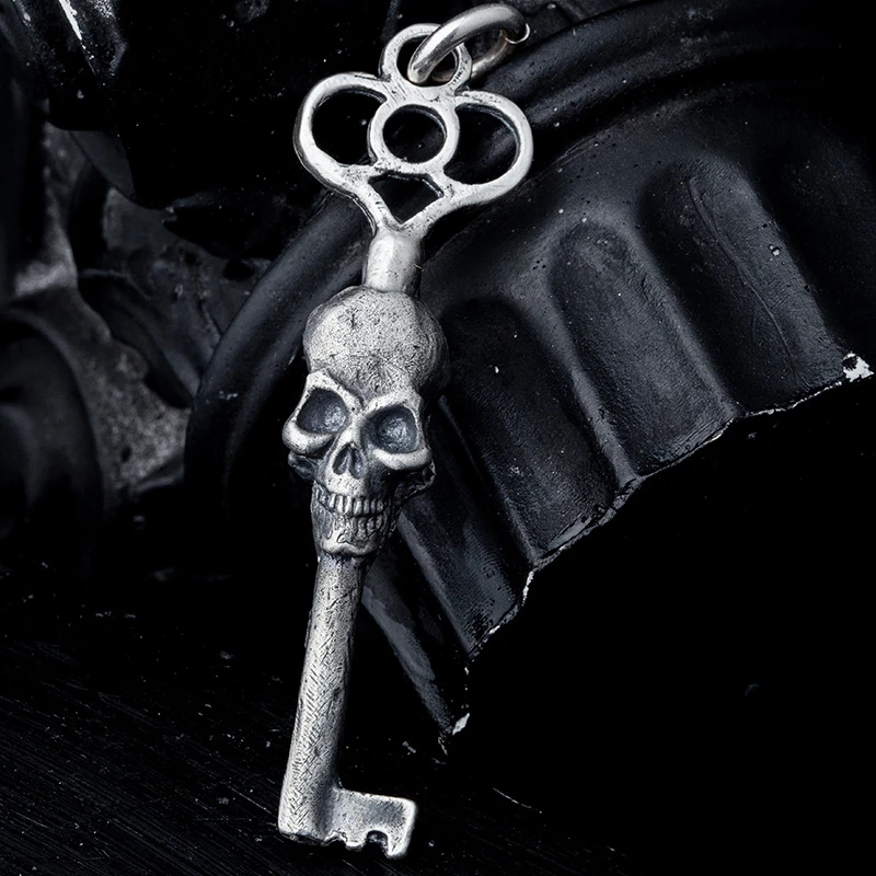 吊坠925银 海盗骷髅头钥匙 0205