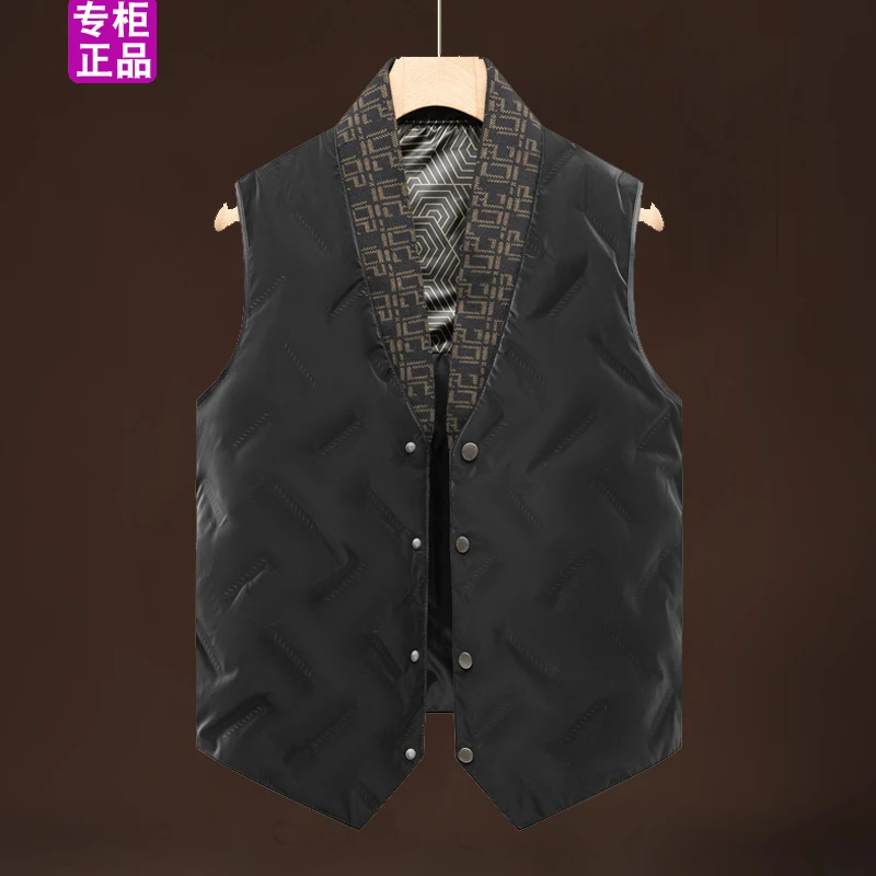国际大牌保暖纯色冬季商务休闲羽绒马甲拼接薄款无袖鹅绒背心男装