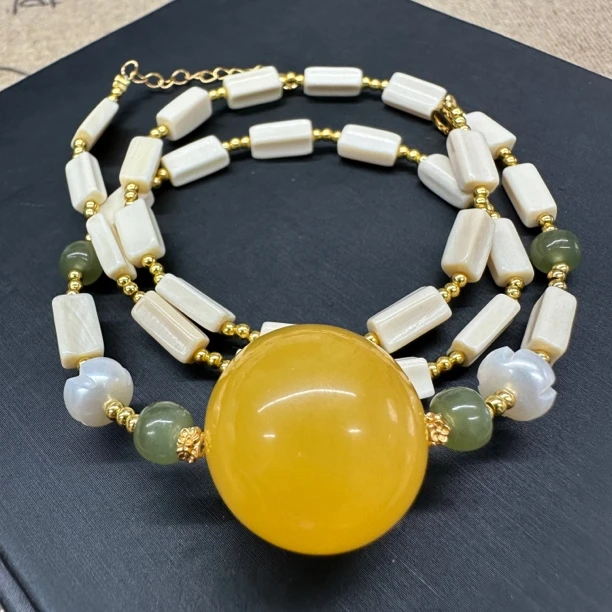 H298 蜜蜡配猛犸锁骨链多样性发其一